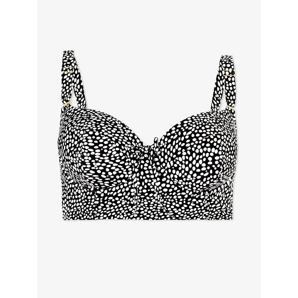 Smart & Sexy Black White Polka Dot Underwire Longline Bikini Swim Top NWT 42DD